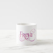 Speciaal Zonnescript Freya Pink op zwart Espresso Kop (Voorkant)