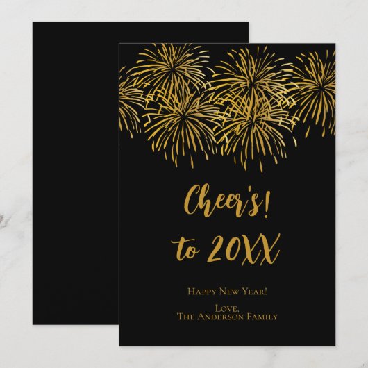 Speciaal zwart Gold Fireworks - Gelukkig nieuwjaar Aankondiging (Voorkant / Achterkant)