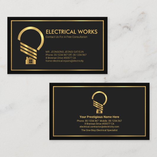 Speciaal zwart Goud Lijst Elektrisch Visitekaartje (Voorkant / Achterkant)