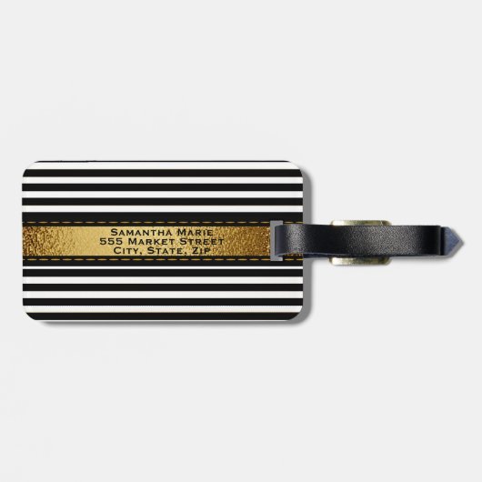 Speciaal zwart-wit Gold Striped Bagagelabel (Achterkant horizontaal)