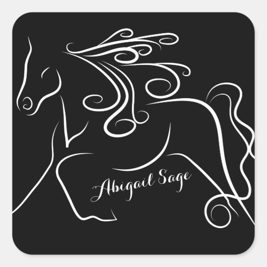 Speciaal  zwart-wit, Silhouette Horse Vierkante Sticker (Voorkant)