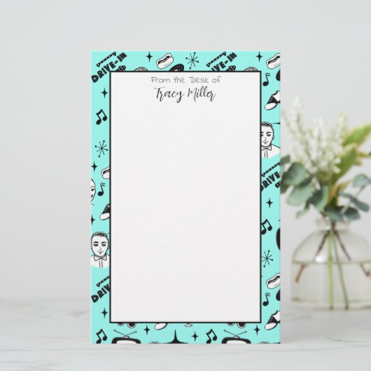 Speciaal zwart, wit, stijlretro van de Fifties Briefpapier (Staand voorkant)