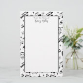 Speciaal zwart-wit-vezelstijlretro briefpapier (Staand voorkant)