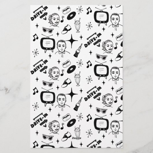 Speciaal zwart-wit-vezelstijlretro briefpapier (Achterkant)