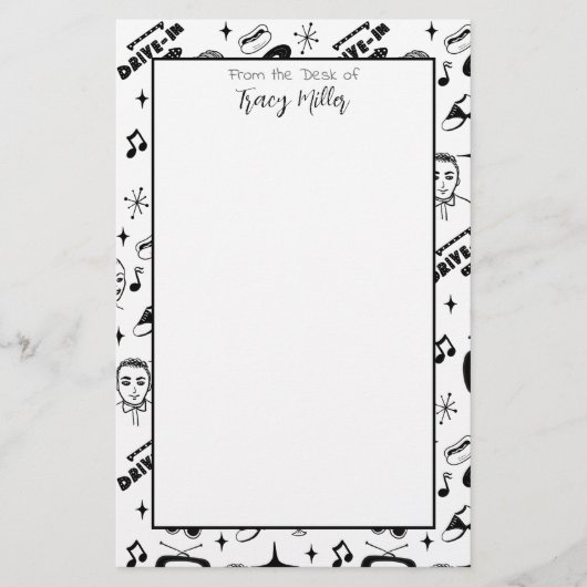 Speciaal zwart-wit-vezelstijlretro briefpapier (Voorkant)