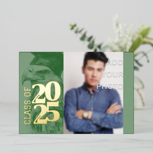 Special Afstuderen Folie Invitation Eagle Foto toe Folie Uitnodiging (Staand Voorkant)