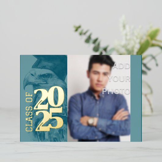 Special Afstuderen Folie Invitation Eagle Foto toe Uitnodiging (Staand Voorkant)