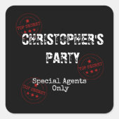 Special Agent / Spy Thema Top Secret Party Vierkante Sticker (Voorkant)