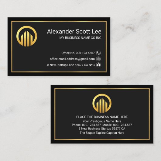Special Black Grey Gold Frame CEO Founder Visitekaartje (Voorkant / Achterkant)