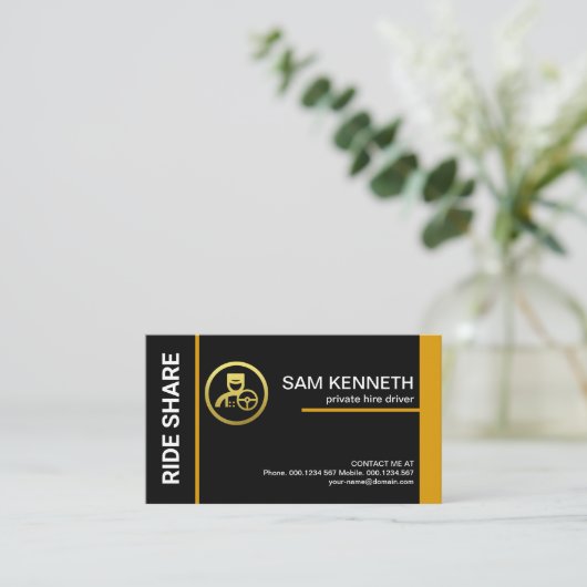 Special Black Yellow Lines Ride Share Driver Visitekaartje (Staand voorkant)