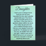 Special Daughter Love and Apprecied Berichten Kaart<br><div class="desc">Dit wenskaart is voor een zeer speciale dochter. Een dochter die een speciale band heeft met haar moeder en/of vader. Dit wenskaart kan van moeder of vader zijn. Als je op zoek bent naar een kaart met oprechte woorden, dan is dit het! Deze hartverwarmende groet is perfect voor elke gelegenheid:...</div>