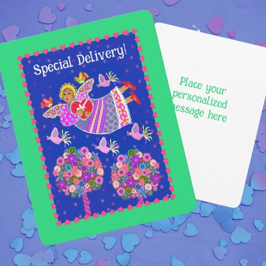 Special Delivery Angel Valentine Personalized Feestdagenkaart