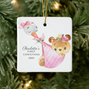 Special Delivery Baby's Eerste Kerst Beer Keramisch Ornament