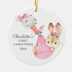 Special Delivery Baby's Eerste Kerst Konijn Keramisch Ornament