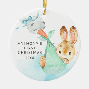 Special Delivery Baby's Eerste Kerst Konijn Keramisch Ornament
