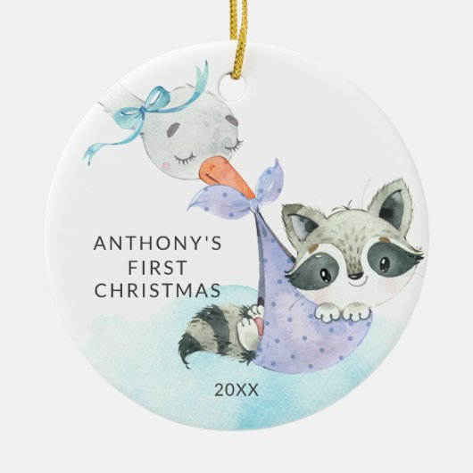 Special Delivery Baby's Eerste Kerst Wasbeer Keramisch Ornament (Voorkant)