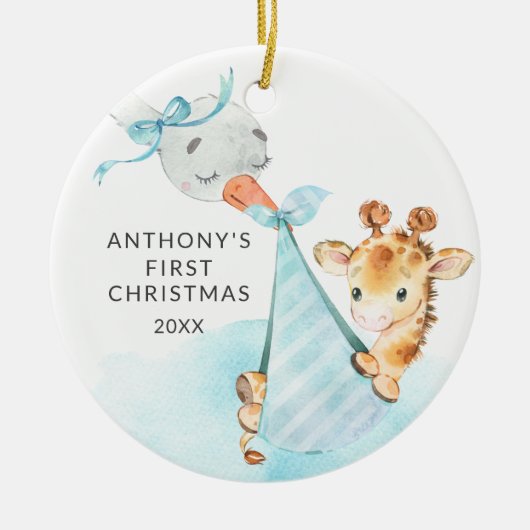 Special Delivery Baby's Eerste Kerstmis Giraffe Keramisch Ornament (Voorkant)