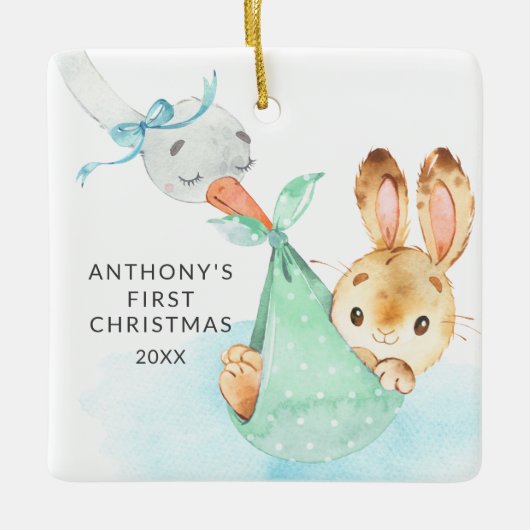 Special Delivery Baby's First KerstBunny Keramisch Ornament (Voorkant)