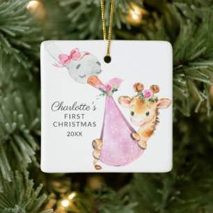 Special Delivery Baby's First Kerstman Giraffe Keramisch Ornament
