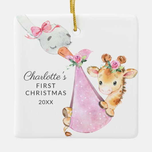 Special Delivery Baby's First Kerstman Giraffe Keramisch Ornament (Voorkant)