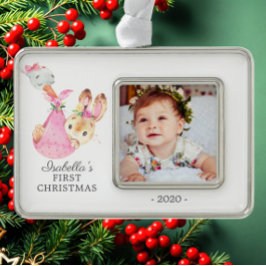 Special Delivery Bunny First kerstfoto Verzilverd Omlijst Ornament