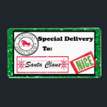 Special Delivery Christmas Package Label<br><div class="desc">Personalize your Christmas gifts and packages with these adorable gift tags. There's a green glitter border with a white center. We hebben de left corner there's in North Pole stamp. Along the bottom is the handtekening of Santa Claus with a stamp "Nice" next to it. You add the recipients name...</div>