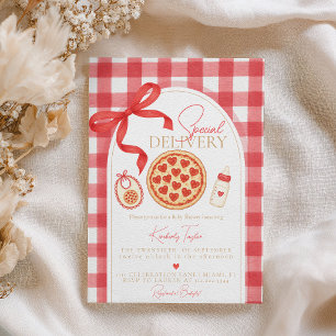 Special Delivery Hart Pizza Baby Shower Kaart