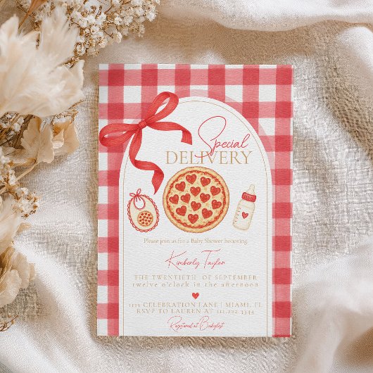 Special Delivery Hart Pizza Baby Shower Kaart
