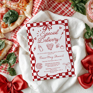 Special Delivery Italiaanse Pizza Rode Baby Shower Kaart