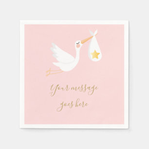 Special Delivery Ooievaar Baby Meisje Roze Shower Servet