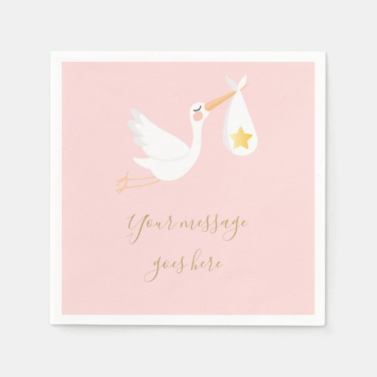 Special Delivery Ooievaar Baby Meisje Roze Shower Servet (Voorkant)