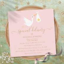 Special Delivery Ooievaar Roze Baby Shower Uitnodi