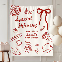 Special Delivery Pizza Baby Shower Achtergrond, Pi Wandkleed