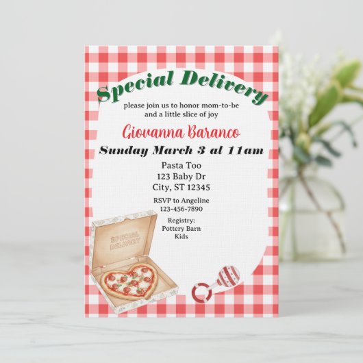 Special Delivery, Pizza Baby Shower Invitation Kaart (Staand voorkant)