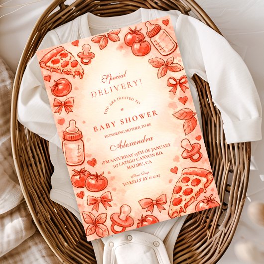 Special Delivery Pizza Baby Shower Kaart