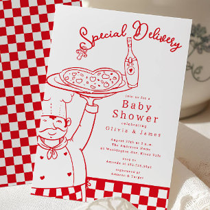 Special Delivery Pizza Baby Shower Uitnodiging