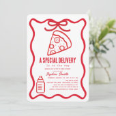Special Delivery Red Hand-drawn Pizza Baby Shower Kaart (Staand voorkant)