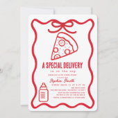 Special Delivery Red Hand-drawn Pizza Baby Shower Kaart (Voorkant)