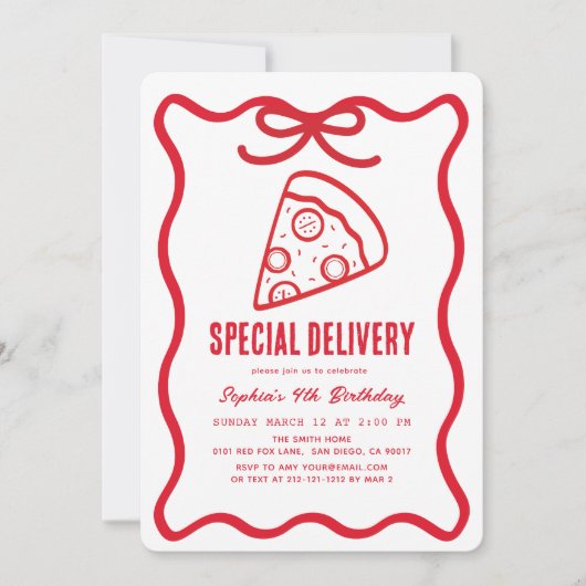 Special Delivery Red Hand-drawn Pizza Birthday Kaart (Voorkant)