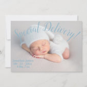Special Delivery Stats Script Baby Boy Blue Birth Aankondiging (Voorkant)