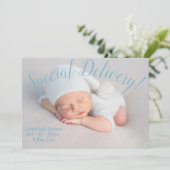 Special Delivery Stats Script Baby Boy Blue Birth Aankondiging (Staand voorkant)