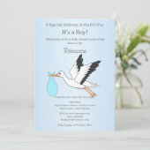 Special Delivery Stork Baby Boy Baby Shower Kaart (Staand voorkant)