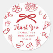 Special Delivery Whimsical Red Bow Baby Shower Ronde Sticker (Voorkant)