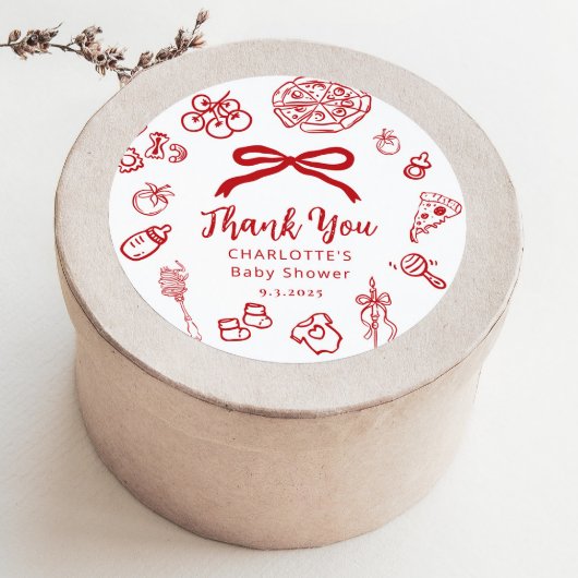 Special Delivery Whimsical Red Bow Baby Shower Ronde Sticker