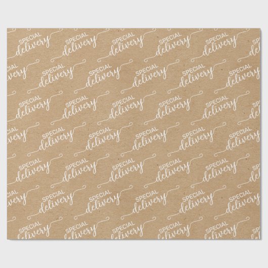 Special Delivery Word Art Faux Rustic Brown Kraft Cadeaupapier (Vlak)