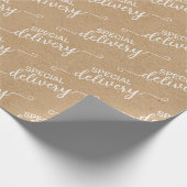 Special Delivery Word Art Faux Rustic Brown Kraft Cadeaupapier (Hoek)