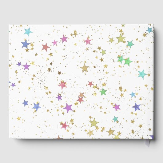 Special Event Kleurrijke sterren op witte achtergr Gastenboek (Achterkant)