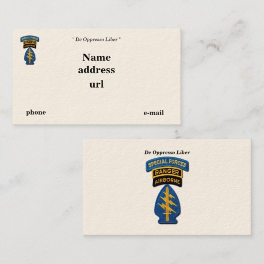 Special Forces Green Berets Rangers SFG SF Patch Visitekaartje (Voorkant / Achterkant)