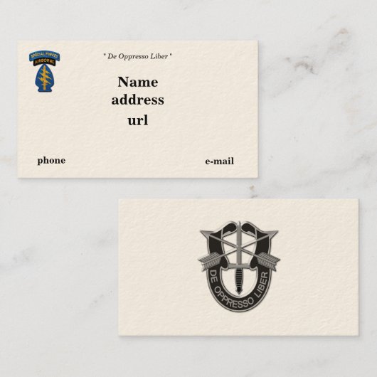 Special Forces Green Berets Rangers SFG SF Patch Visitekaartje (Voorkant / Achterkant)