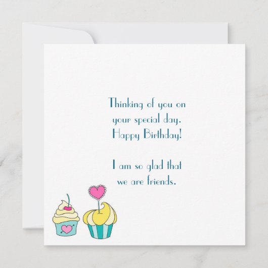 Special Friend Cupcake Message Flat Birthday Card (Achterkant)
